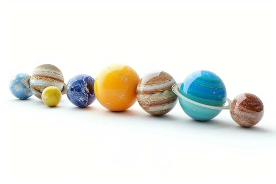The solar system consists of the Sun, Mercury, Venus, Earth, Mars, Jupiter, Saturn, Uranut, Neptune, Pluto. isolated with clipping path on white background.Elements of this image furnished by NASA
