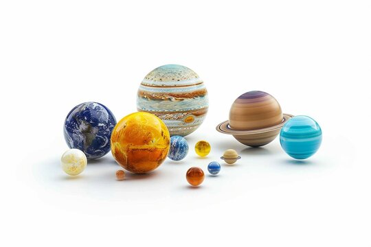 The solar system consists of the Sun, Mercury, Venus, Earth, Mars, Jupiter, Saturn, Uranut, Neptune, Pluto. isolated with clipping path on white background.Elements of this image furnished by NASA
