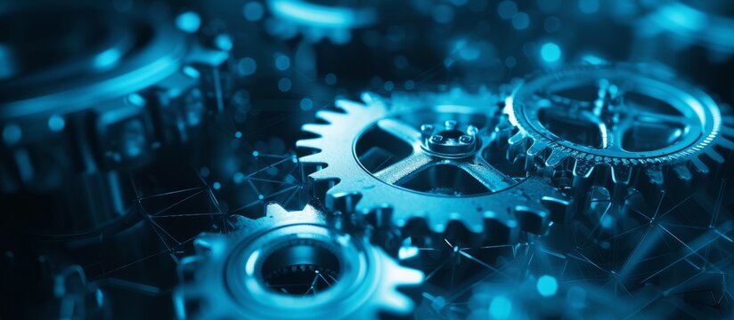 Macro Close Up Of Intricate And Complex Mechanical Gears And Cogs In A Shiny Metal Industrial Background