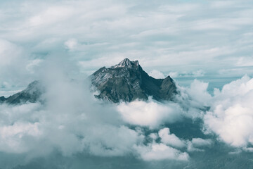 Panoramic view of the mountains at Lake Lucerne in Switzerland.