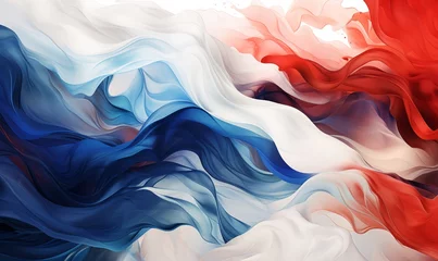 Fotobehang Fabric texture of the flag of France. red, white, blue color. symbolism. background. wave.texture background © PanArt