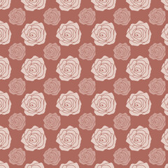 Floral seamless pattern with rose flowers. Simple hand-drawn style. Pretty ditsy for fabric, textile, wallpaper. Digital paper in pink background