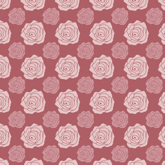 Floral seamless pattern with rose flowers. Simple hand-drawn style. Pretty ditsy for fabric, textile, wallpaper. Digital paper in pink background