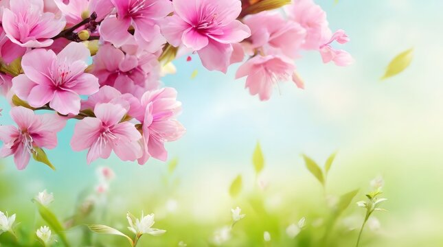 pink flowers in spring, ai generated