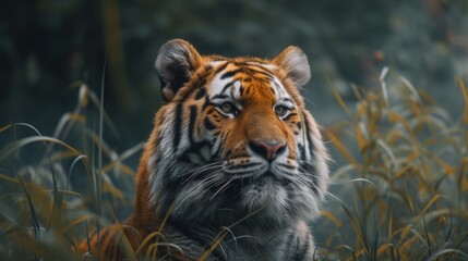 Photo of a majestic tiger looking into the camera