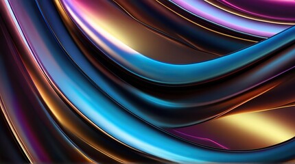 Abstract holographic waves in neon colors swirl dynamically against a dark backdrop