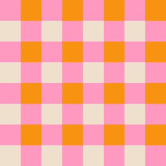 Retro Pink and Orange Gingham Check Seamless Pattern