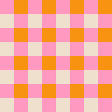 Retro Pink and Orange Gingham Check Seamless Pattern