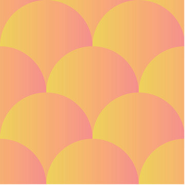 Scallop seamless pattern design with shapes colored in pink and yellow gradient. Abstract geometric retro repeating pattern tile.