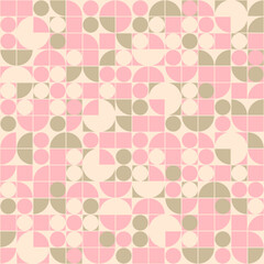 Retro geometric 1970s supergraphics seamless pattern design. Pink rose and sand brown mid century modern design.