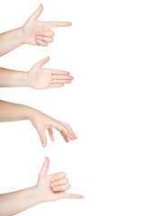 Hand gestures on white bacgkround.