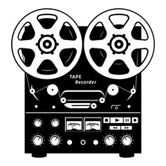 Reel to Reel Tape Recorder. Retro audio equipment. Vector clipart isolated on white.