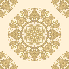 Golden seamless ornamental laced  vector pattern, on white background