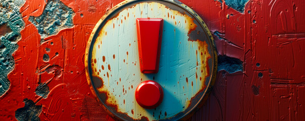 Vibrant red exclamation point sign on textured background symbolizing alert, warning, danger, attention, and important notice for safety and information