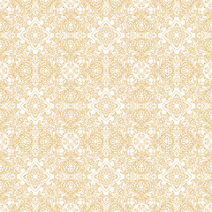 Golden seamless ornamental laced  vector pattern, on white background