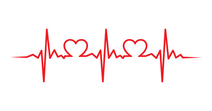 Cardiogram heart rhythm icon, Heartbeat line, Pulse trace, Heartbeat red line icon. EKG and cardio symbol. Vector illustration isolated on white background
