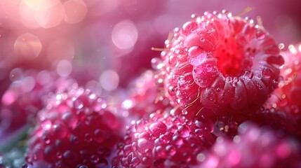Macro image of a raspberry water drop, close-up.