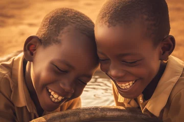 Wandaufkleber boys in rural africa smiling at a well © Ceric Jasmina