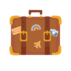 Suitcase with travel items. Vector illustration in flat style.