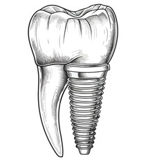 Screw implant or crown in false jaw illustration