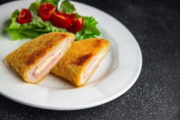 cutlet cordon bleu chicken meat, ham slice, cheese fresh food tasty eating cooking appetizer meal food snack on the table copy space food background