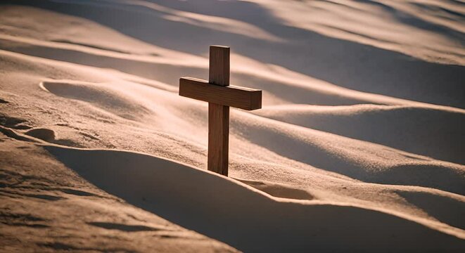 croce cristiana di pietra all'alba , concetto di resurrezione, Simbolo della Pasqua
