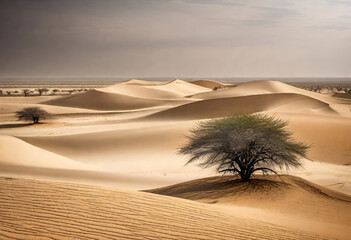 Fototapeta na wymiar Desertification and Drought in minimal style, desert