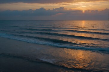 Coastline Harmony: The Warm Glow of Sunset Over the Sea, generative AI