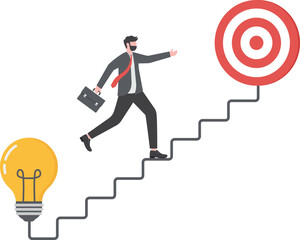 Idea to achieve target, strategy or planning to achieve goal, innovation to insight to reach target, solution or creativity concept,

