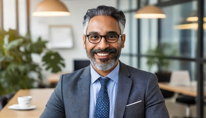  Candid portrait of a mature confident male middle eastern business executive in a modern office  - obrazy, fototapety, plakaty