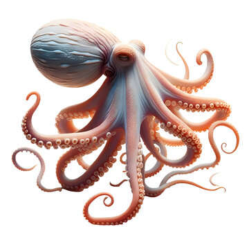 Isolated Octopus Animal Against Transparent Backdrop