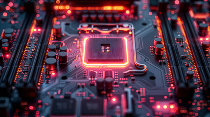 Fototapeta premium Macro Photography of a Computer motherboard,generative ai