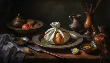 Obraz na płótnie Canvas still life with pumpkin and apple