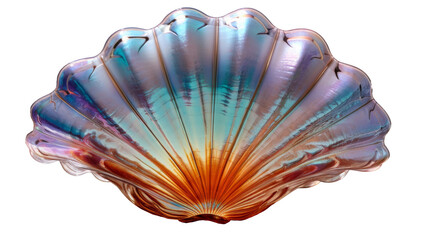 Elegant glass shell sculpture with iridescent colors and reflection
