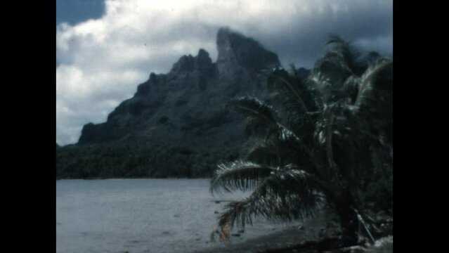 Mount Otemanu on Bora Bora 1971 - Mount Otemanu, an extinct volcano and the highest point on the south Pacific Island of Bora Bora, in 1971. 