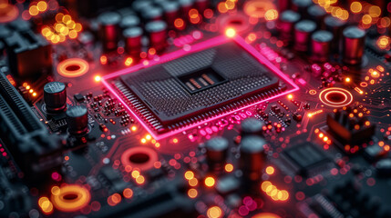 Obraz premium Macro Photography of a Computer motherboard,generative ai
