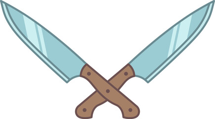 Crossed kitchen knives icon in line and fill style.