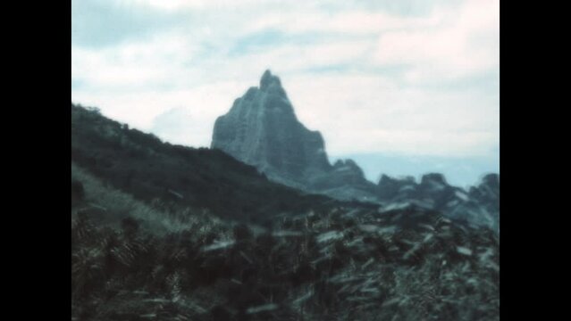 Moorea-Maiao From an Outrigger 1971 - The island of Moorea-Maiao, in French Polynesia near the island of Tahiti, is seen from an outrigger boat as it travels near the shore, in 1971.