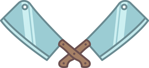 Crossed cleaver meat knives icon in line and fill style.
