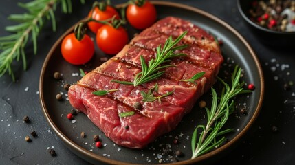 Fototapeta premium a raw steak on a Plate well decorated as a product photo
