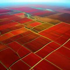 colorful fields of tulips from a bird's eye view
