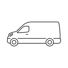 Van icon. Black contour linear silhouette. Editable strokes. Side view. Vector simple flat graphic illustration. Isolated object on a white background. Isolate.