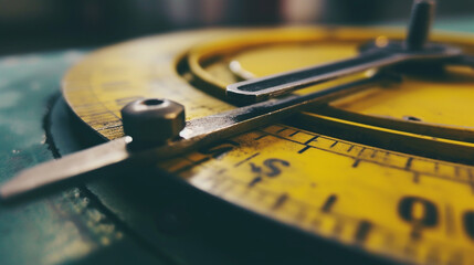 Accurate measuring tool caliper and metal ruler lie on top of each other. close-up.engineering background concept - obrazy, fototapety, plakaty