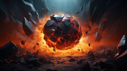 Apocalyptic Scene with Exploding Lava Rock in Motion - obrazy, fototapety, plakaty