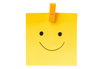 yellow sticky note with smile face isolated on white background