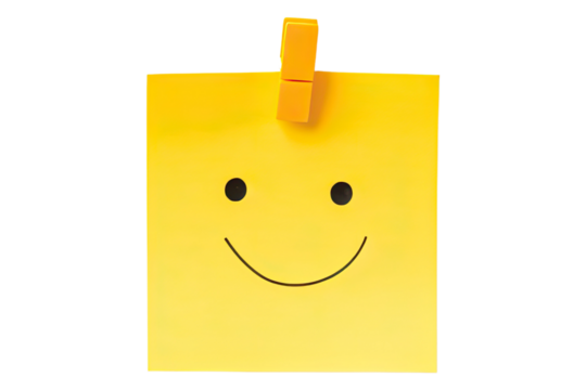 yellow sticky note with smile face isolated on white background