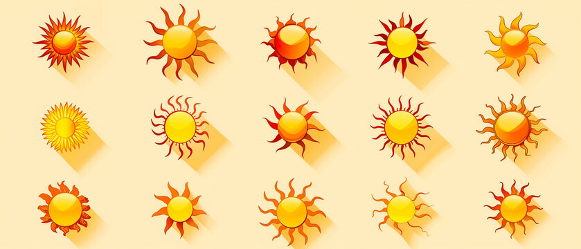 Set of sun icons. Vector illustration. Isolated 

