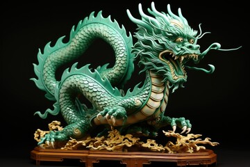 Fototapeta premium Chinese jade green dragon. Statuette. Symbol. Vietnam. Chinese style
