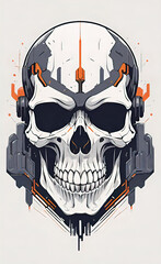 Vector illustration, print layout for t-shirt with skull, cyberpunk stylization, banner layout for tattoo, poster,