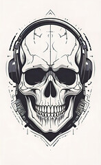 Vector illustration, print layout for t-shirt with skull, cyberpunk stylization, banner layout for tattoo, poster,